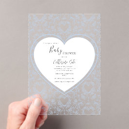 Invitaciones Acrílicas Blue Floral Whimsical Heart Baby Shower