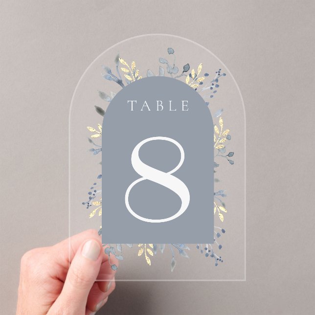 Invitaciones Acrílicas  blue foliage table number 8 (Insitu (portátil))