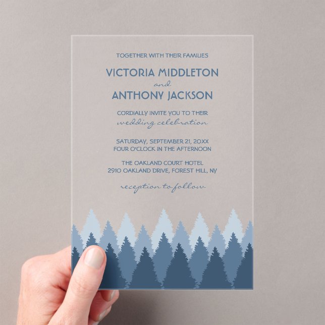 Invitaciones Acrílicas Blue Forest Range Woodland Wedding (Insitu (portátil))