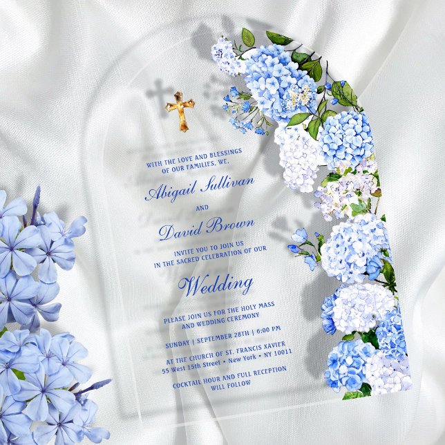 Invitaciones Acrílicas Blue Hydrangea Arch Religious Wedding (Subido por el creador)