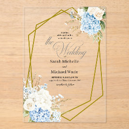 Invitaciones Acrílicas Blue Hydrangea Geometric Wedding