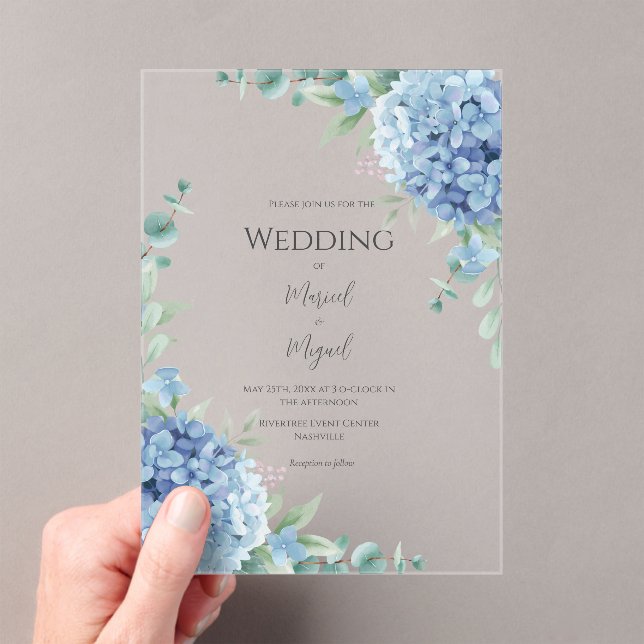 Invitaciones Acrílicas Blue Hydrangeas Floral Elegant Wedding (Insitu (portátil))
