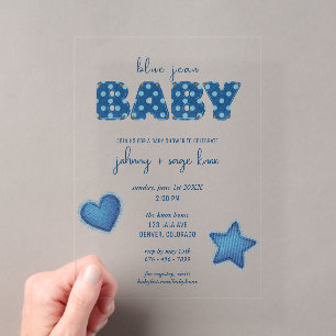 Invitaciones Acrílicas Blue Jean Baby Moderno baby shower Patchwork