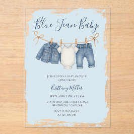 Invitaciones Acrílicas Blue Jean Baby Shower Baby Outfit 