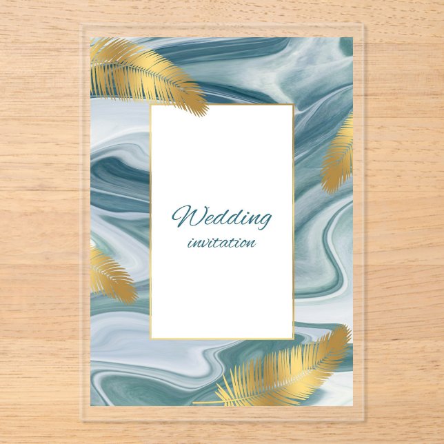 Invitaciones Acrílicas Blue Liquid Marble Wedding Invitation | Premium El (Anverso)