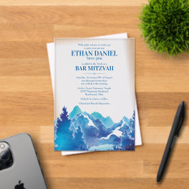 Invitaciones Acrílicas Blue Majestic Mountain Watercolor Bar Mitzvah