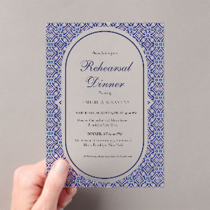 Invitaciones Acrílicas Blue Mexican Talavera Cena de Ensayos Españoles