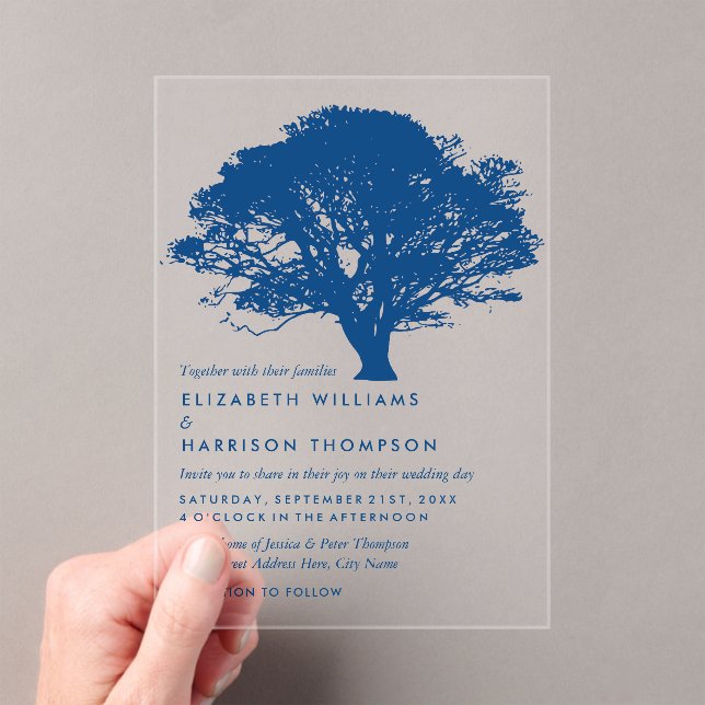 Invitaciones Acrílicas Blue Oak Tree, Rustic & Minimalistic Wedding (Insitu (portátil))