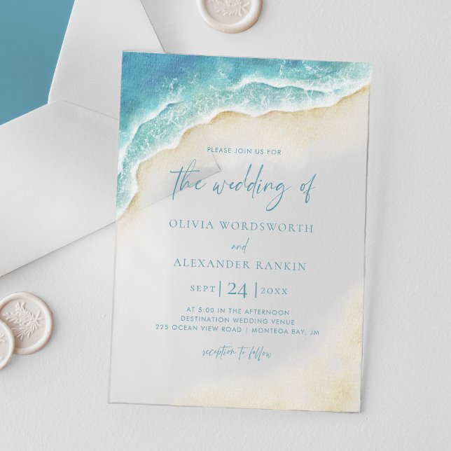 Invitaciones Acrílicas Blue Ocean Waves Summer Beach Wedding (Subido por el creador)