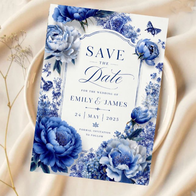 Invitaciones Acrílicas Blue Peony Floral (Subido por el creador)