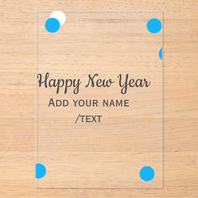 Invitaciones Acrílicas Blue polkadots happy new year add name messasimple (Anverso)