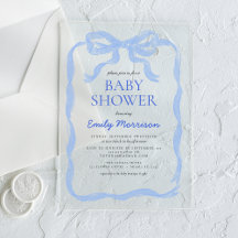 Blue Ribbon Watercolor Bow Boy Baby Shower