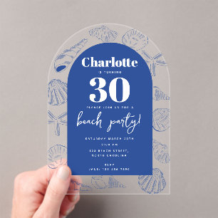 Invitaciones Acrílicas Blue Sea Shells Beach Summer Birthday Party Arch