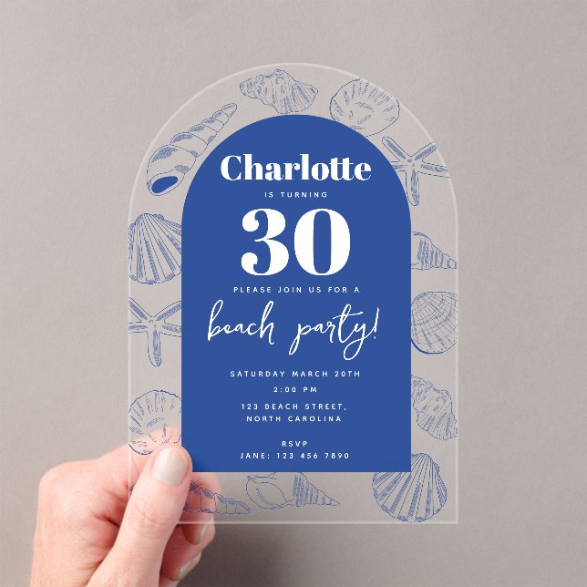 Invitaciones Acrílicas Blue Sea Shells Beach Summer Birthday Party Arch (Insitu (portátil))