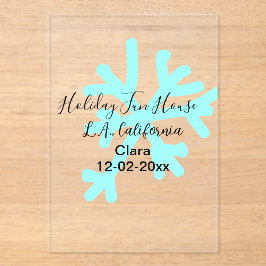 Invitaciones Acrílicas Blue snowflakes holiday camping house place date
