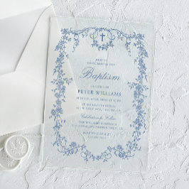 Invitaciones Acrílicas Blue Vintage Floral Boy Baptism Christening