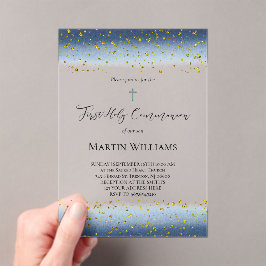Invitaciones Acrílicas  blue watercolor First Communion 