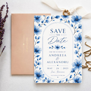Invitaciones Acrílicas Blue Watercolor Floral Elegant Blossom Romantic