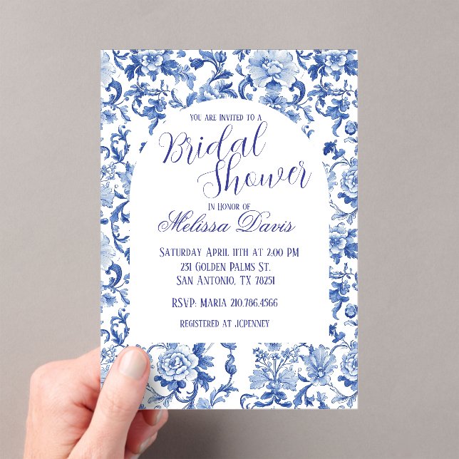 Invitaciones Acrílicas Blue & White Chinoiserie Bridal Shower Invitation (Insitu (portátil))