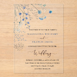 Invitaciones Acrílicas blue wildflowers wedding