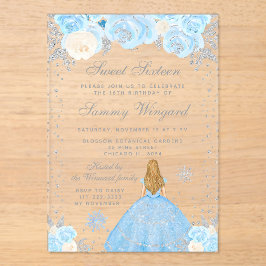Invitaciones Acrílicas Blue Winter Blonde Hair Princess Dulce