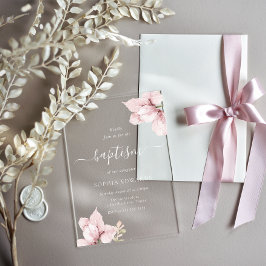Invitaciones Acrílicas Blush Flower Petals Elegant Girls Baptism