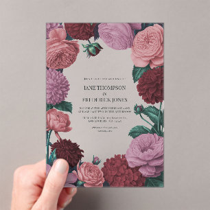 Invitaciones Acrílicas Blush Mauve, Flor de Melocotón y Terciopelo de Pal