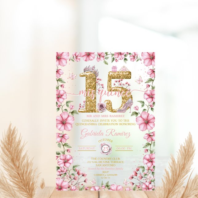 Invitaciones Acrílicas Blush Pink and Gold Tiara Mis Quince Quinceañera (Subido por el creador)
