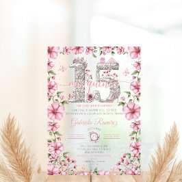 Invitaciones Acrílicas Blush Pink and Silver Tiara Mis Quince Quinceañera