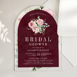 Invitaciones Acrílicas Blush Pink Floral Burgundy Bridal Shower