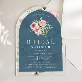 Invitaciones Acrílicas Blush Pink Floral Dusty Blue Bridal Shower