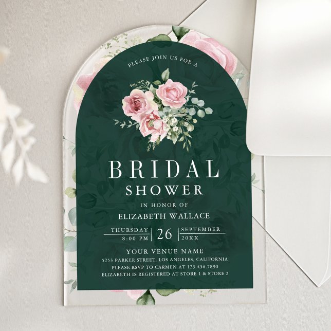 Invitaciones Acrílicas Blush Pink Floral Emerald Green Bridal Shower (Subido por el creador)