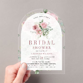 Invitaciones Acrílicas Blush Pink Floral Eucalyptus Bridal Shower