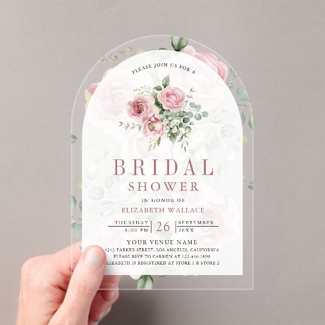 Invitaciones Acrílicas Blush Pink Floral Eucalyptus Bridal Shower (Insitu (portátil))