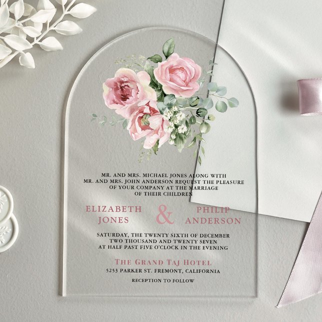Invitaciones Acrílicas Blush Pink Floral Eucalyptus Wedding (Subido por el creador)