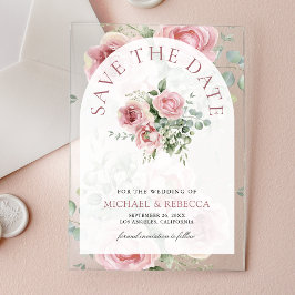 Invitaciones Acrílicas Blush Pink Floral Eucalyptus Wedding Save the Date