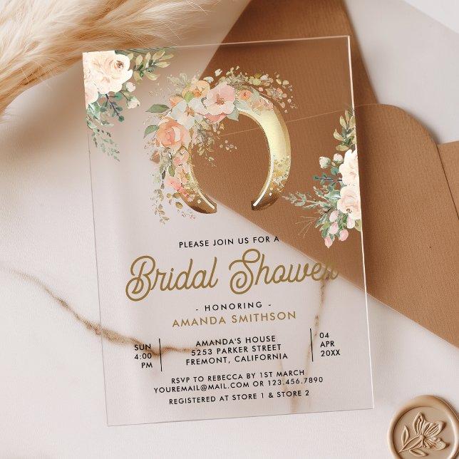 Invitaciones Acrílicas Blush Pink Floral Gold Horseshoe Bridal Shower (Subido por el creador)