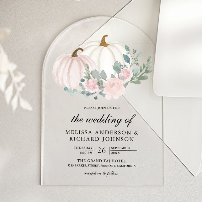 Invitaciones Acrílicas Blush Pink Floral Pumpkin Wedding (Subido por el creador)