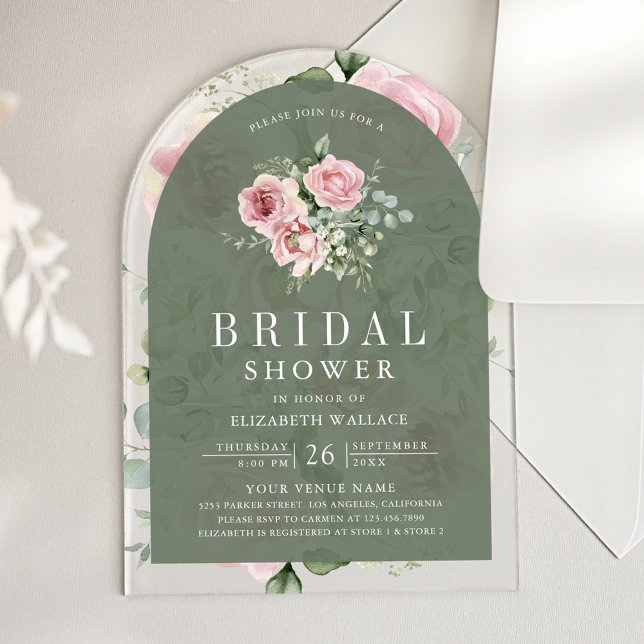 Invitaciones Acrílicas Blush Pink Floral Sage Green Bridal Shower (Subido por el creador)