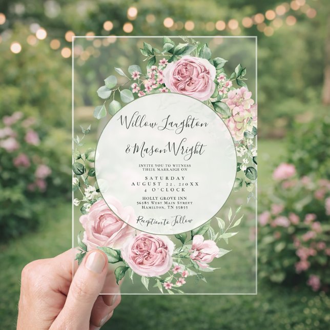 Invitaciones Acrílicas Blush Pink Floral Watercolor Wedding (Blush Pink Floral Watercolor Wedding Acrylic Invitations)