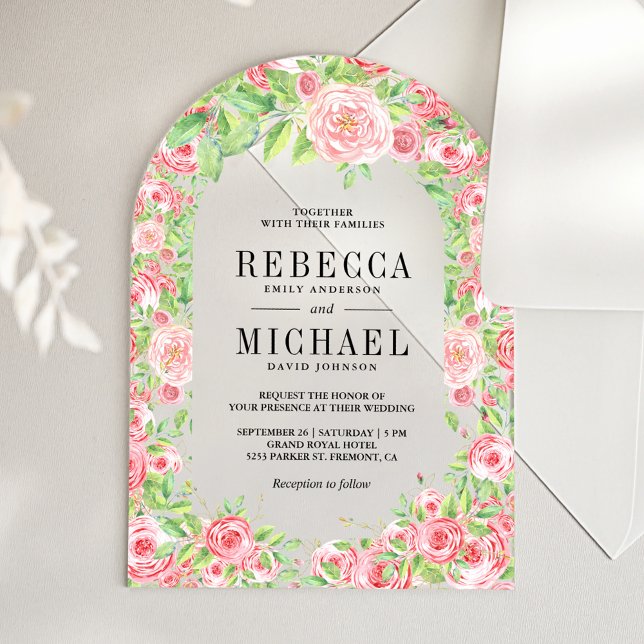 Invitaciones Acrílicas Blush Pink Roses Arch Floral Wedding (Subido por el creador)