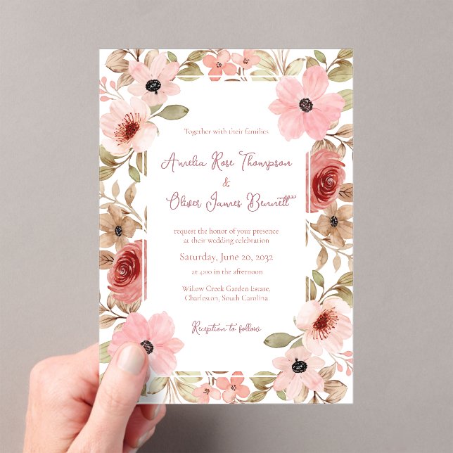 Invitaciones Acrílicas Blush Pink Watercolor Floral Romantic Wedding (Insitu (portátil))