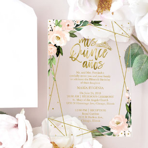 Invitaciones Acrílicas Blush Rosa Floral Geométrico Quinceañera 