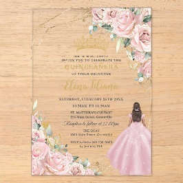 Invitaciones Acrílicas Blush Rosa Floral Princesa Quinceañera 15 XV