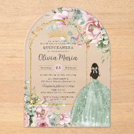 Invitaciones Acrílicas Blush Rosa Floral Sage Verde Quinceañera Cumpleaño
