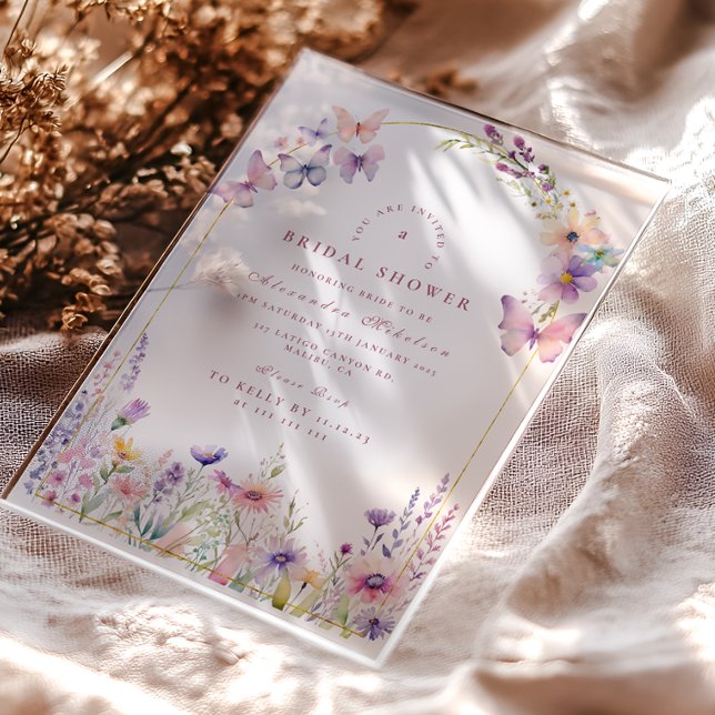 Invitaciones Acrílicas Blush Wildflowers and Butterflies Bridal Shower (Subido por el creador)