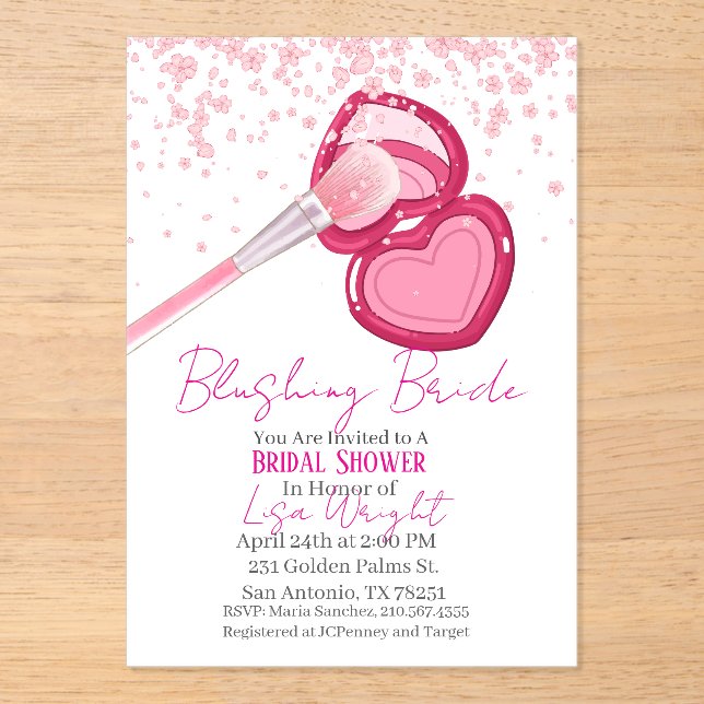 Invitaciones Acrílicas Blushing Bride Bridal Shower Invitation  (Anverso)
