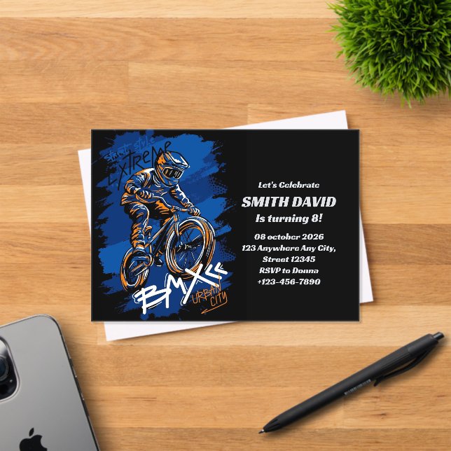 Invitaciones Acrílicas Bmx Bicycle Urban Graffiti streetwear Birthday  (Insitu (Tarjeta de Invitación))