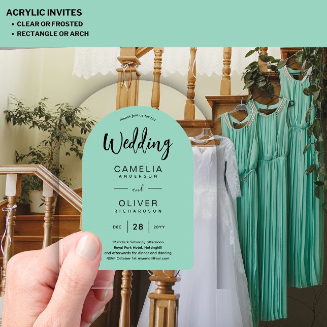 Invitaciones Acrílicas Boda acrílica de Arco Verde de Mint invita a la mo (Subido por el creador)