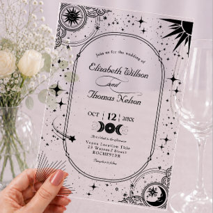 Invitaciones Acrílicas Boda Acrílica de Sol Luna Celestial
